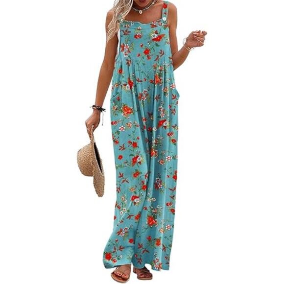 Boho Floral Wide Leg Jumpsuit – Loose-Fit Summer Overalls for Women - Picture 5 of 5